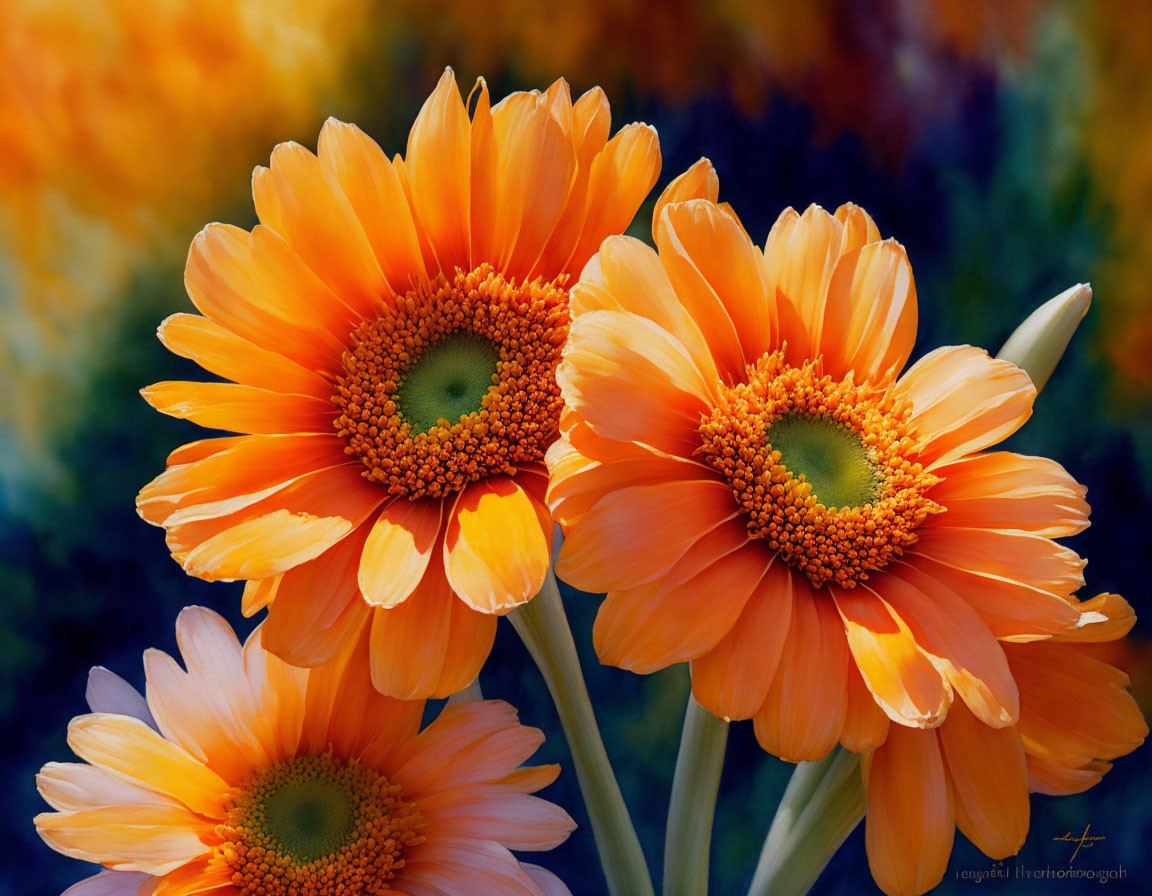 Colorful Gerbera Daisies on Multicolored Background