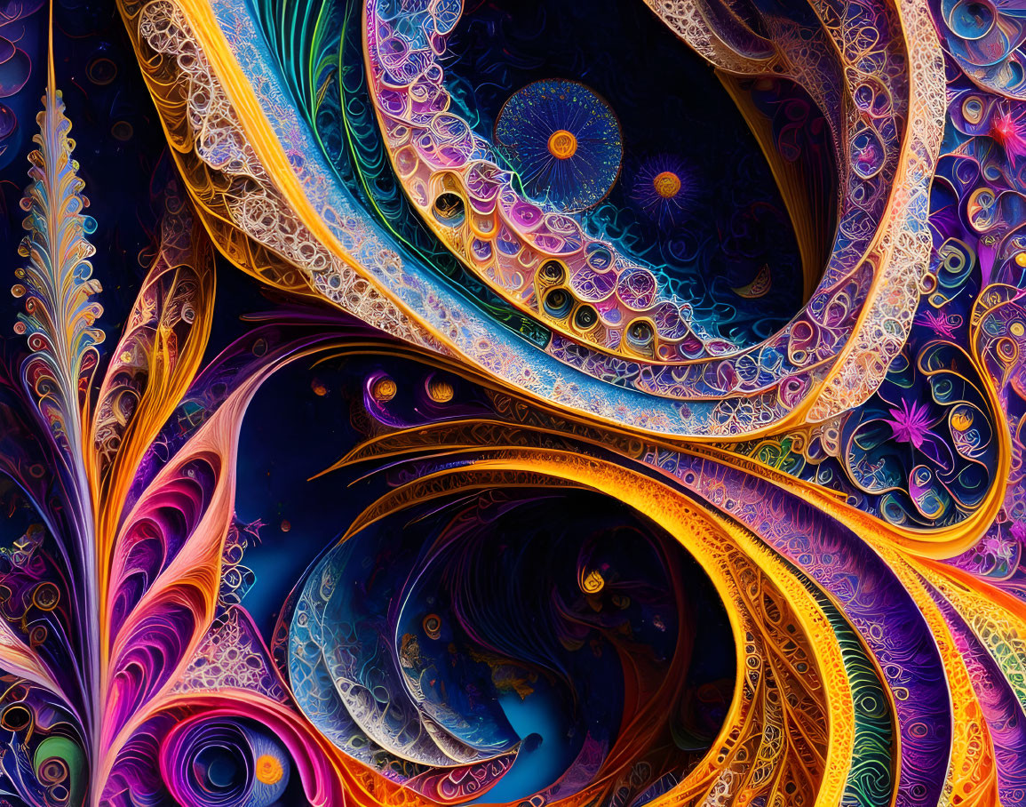 Colorful Fractal Art: Swirling Patterns in Blue and Orange