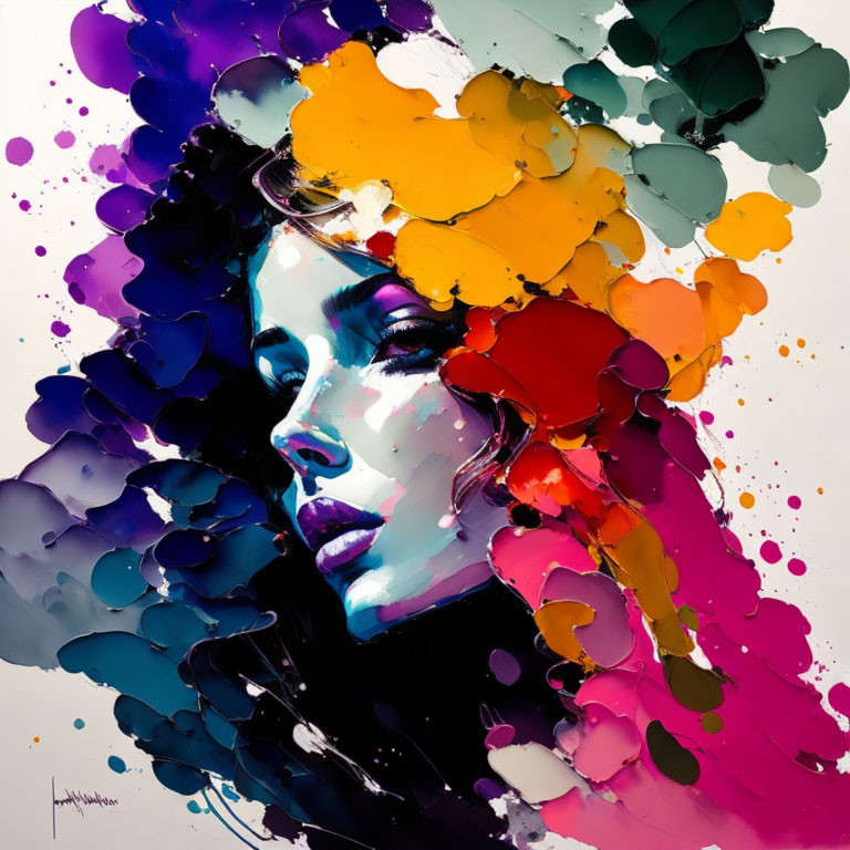 Colorful Abstract Female Profile Artwork with Paint Splatter Blend