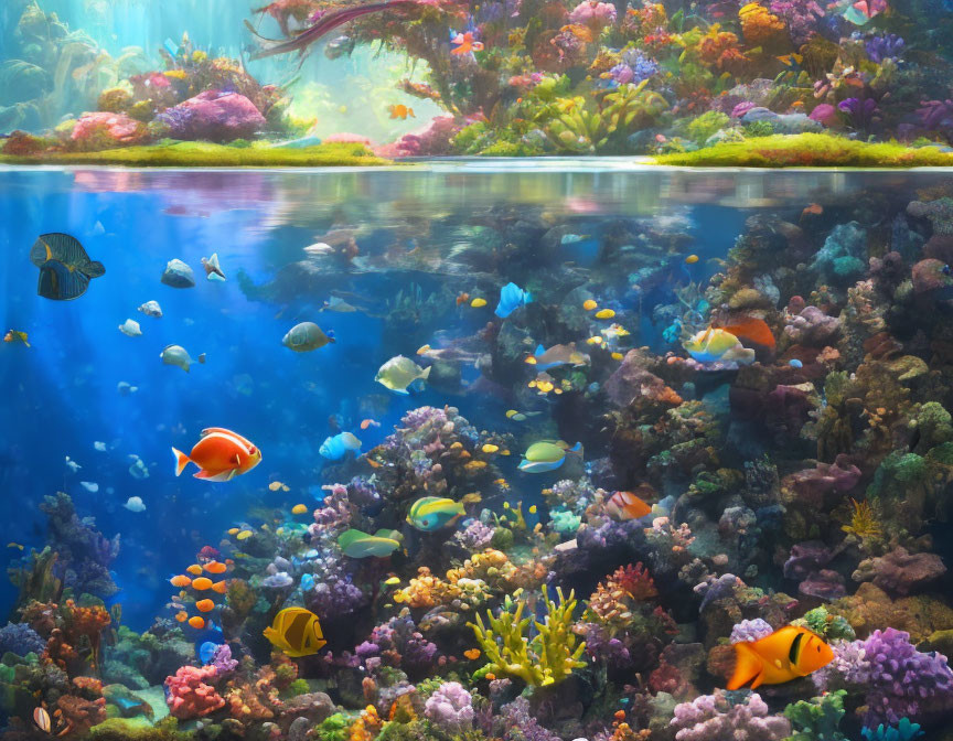 Colorful Fish and Coral in Vibrant Underwater Scene