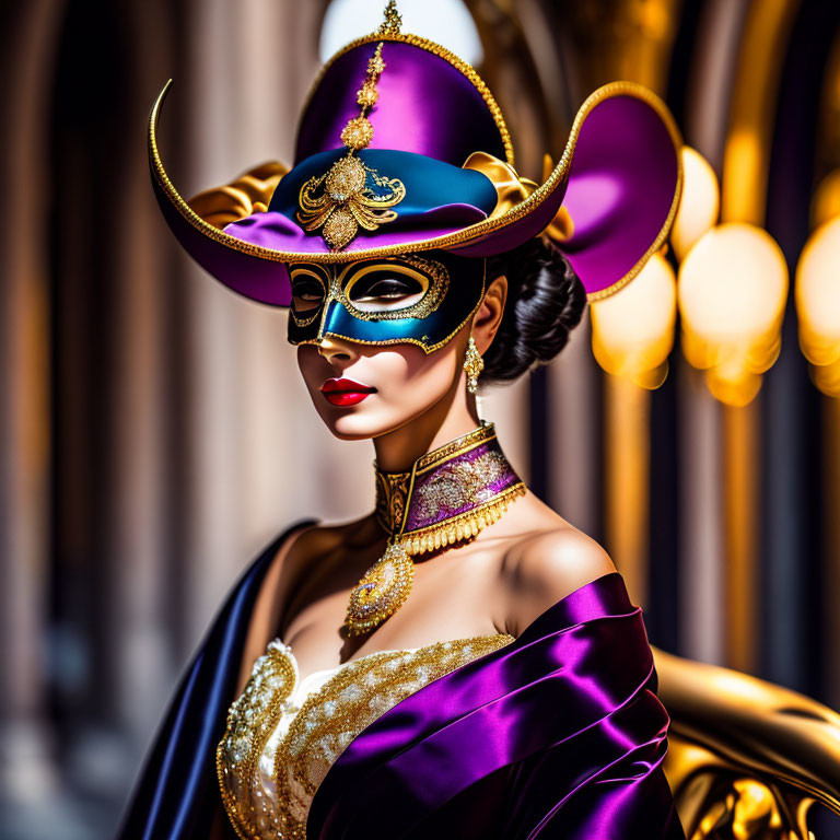 Elaborate Masquerade Mask and Costume with Vibrant Colors