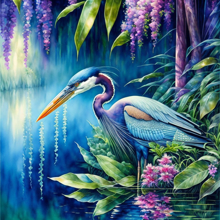 Majestic Blue Heron in Vibrant Nature Scene