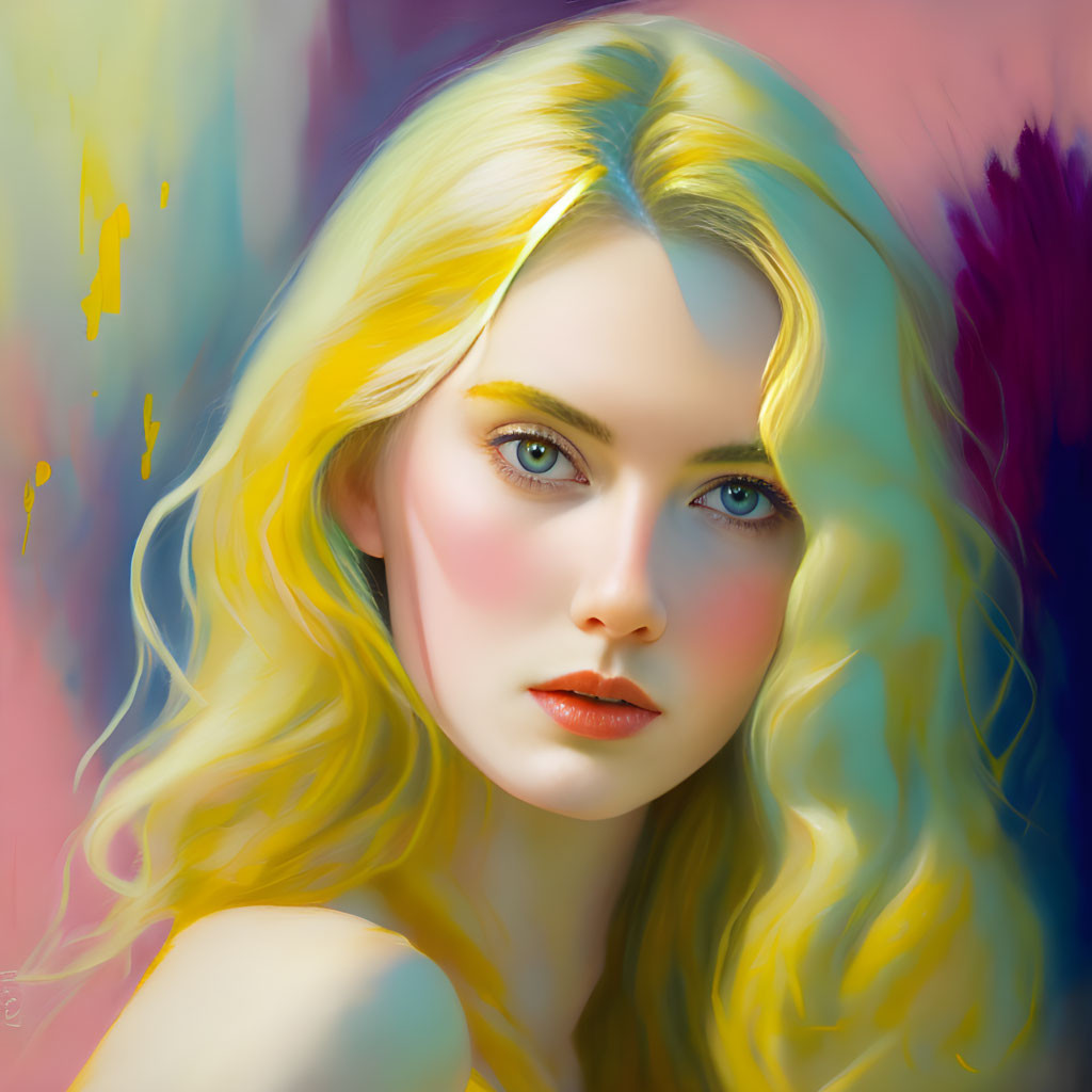 Blonde woman digital portrait with vibrant colors