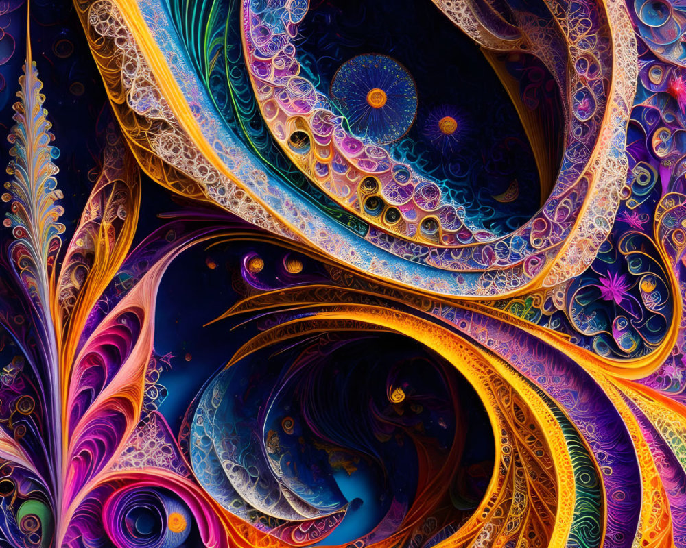 Colorful Fractal Art: Swirling Patterns in Blue and Orange