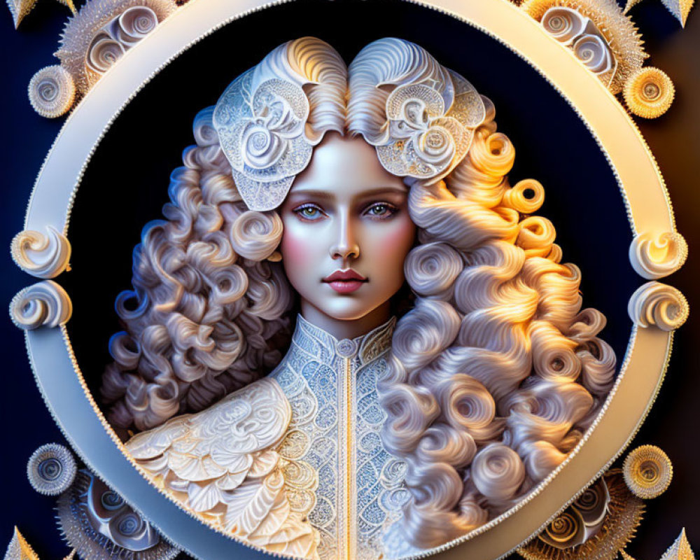 Intricate White Hair and Headdress Designs in Digital Art