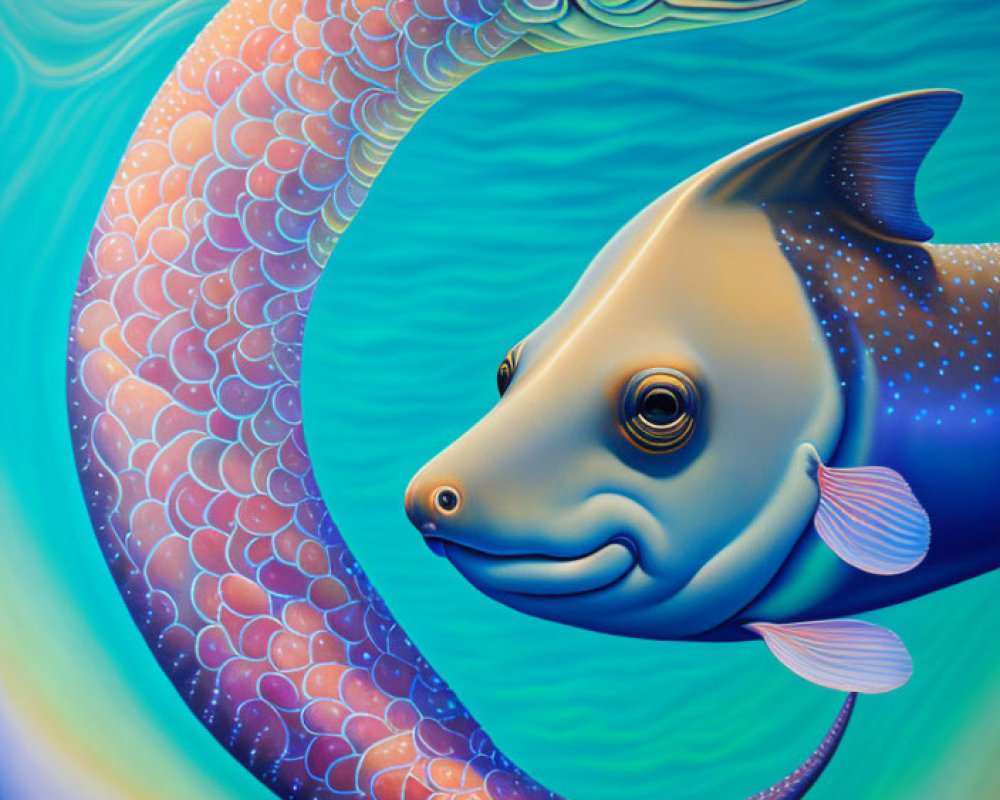 Colorful Stylized Fish Painting on Swirling Background