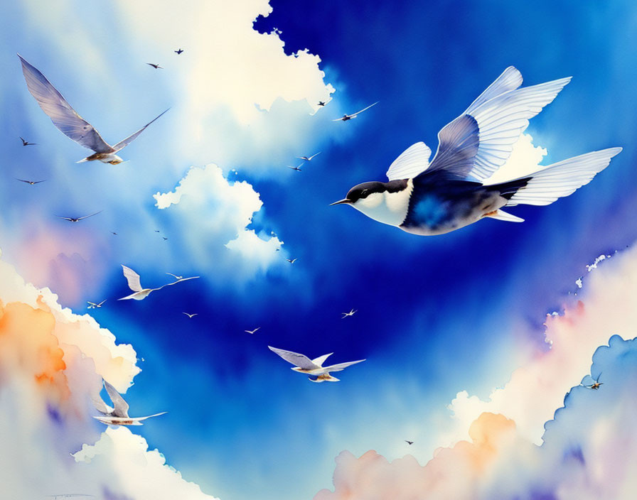 Birds in Flight Digital Artwork: Realism and Fantasy Blend