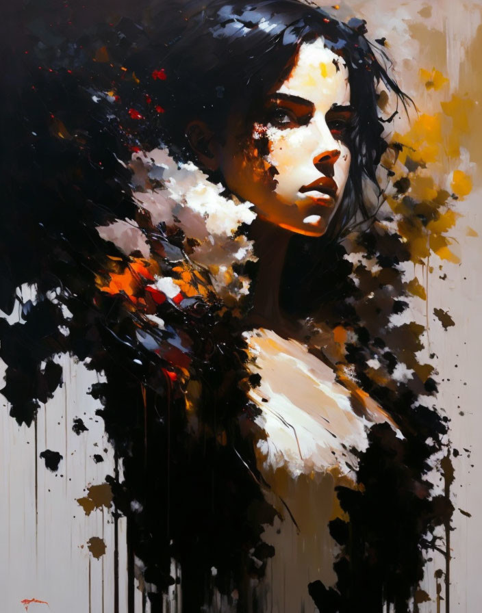 Colorful Abstract Painting of Woman's Profile in Black, White, and Red