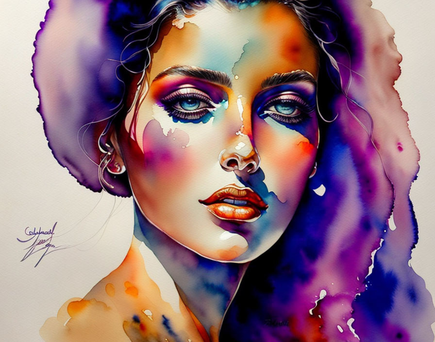 Vibrant Watercolor Portrait with Blending Hues