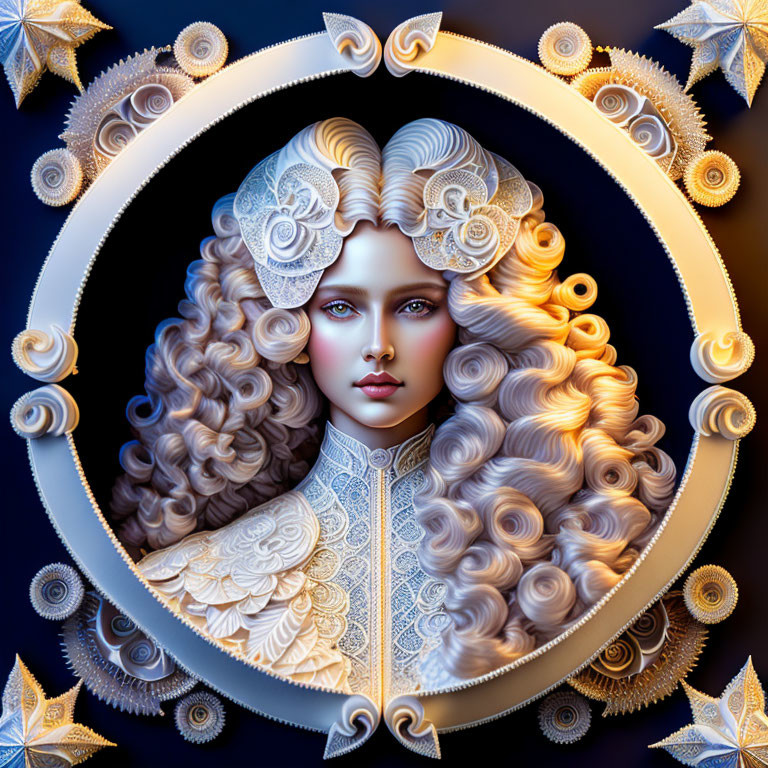 Intricate White Hair and Headdress Designs in Digital Art