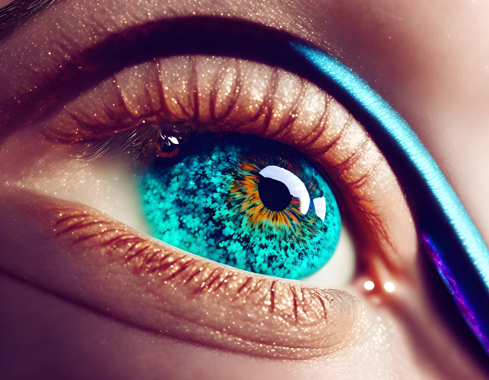 Detailed Turquoise Eye with Iris Patterns & Eyelashes