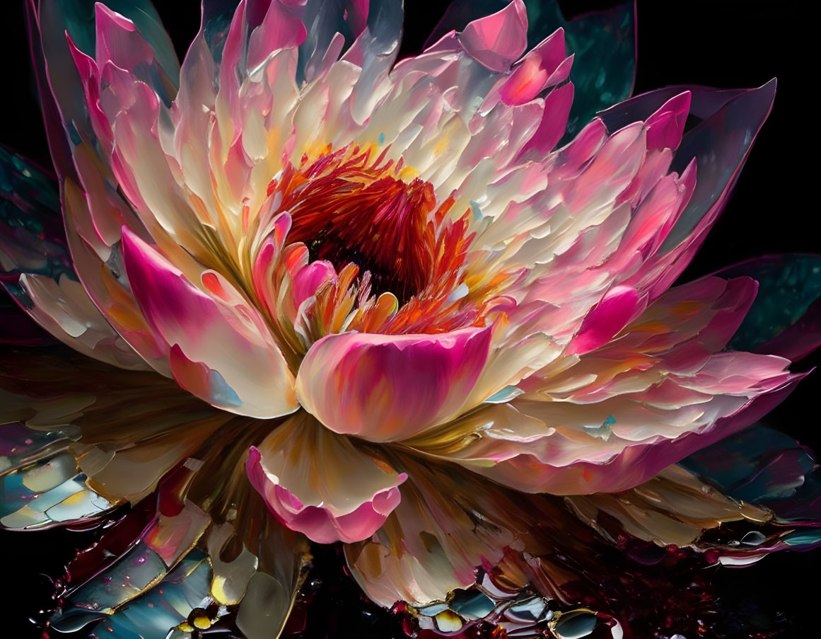 Colorful Digital Artwork: Lotus Flower with Pink and White Petals