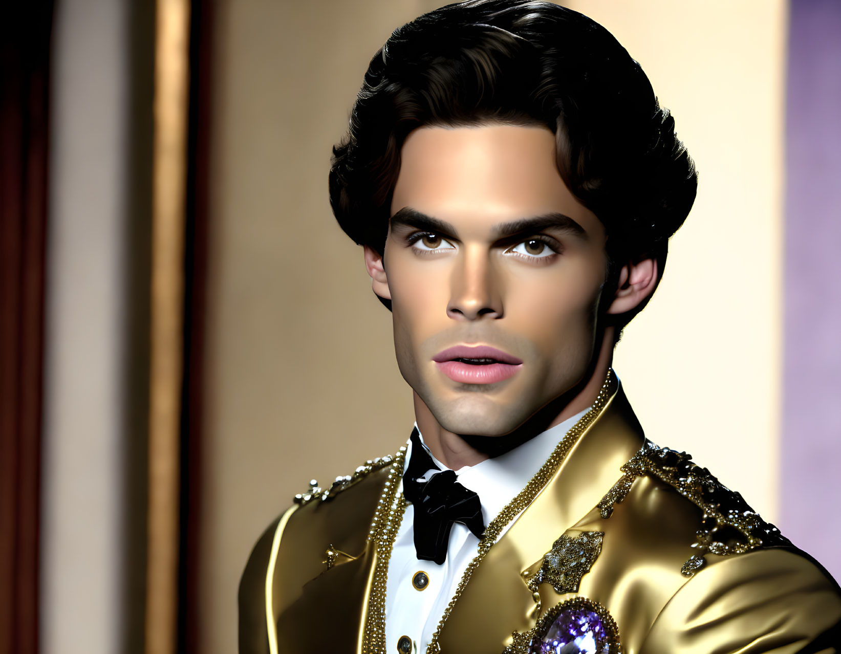 Man in Gold Embellished Jacket and Bow Tie Artwork