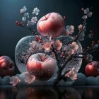 Translucent and Frosted Still Life with Apples and Cherry Blossoms