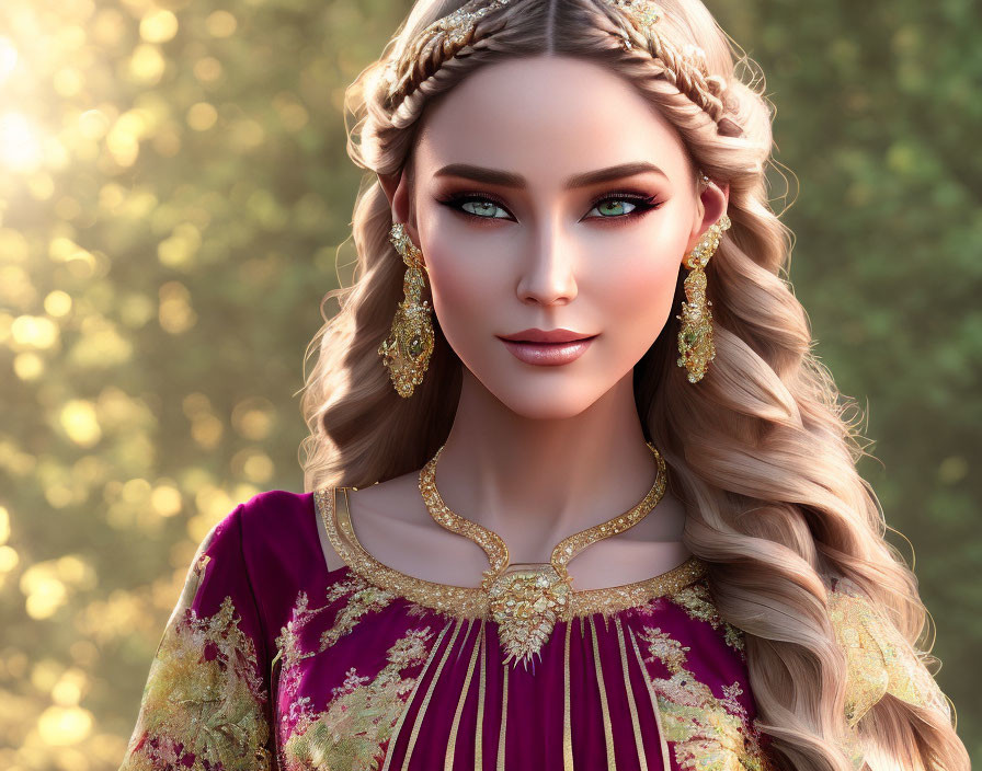 Blonde Woman Portrait with Green Eyes and Gold Jewelry