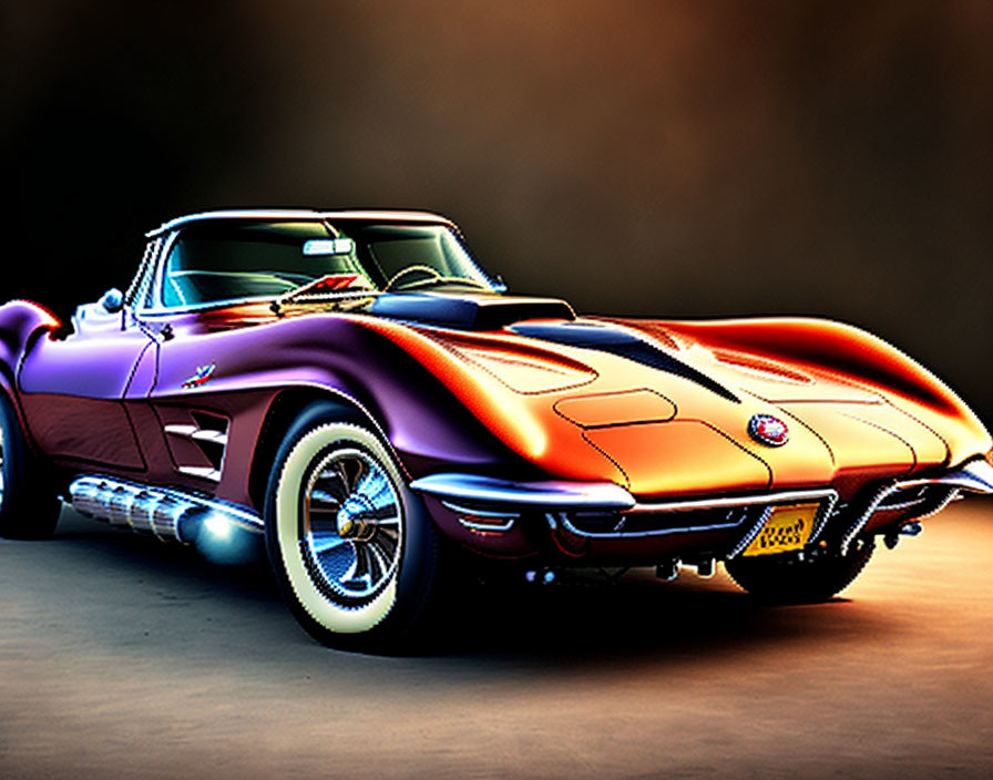 Vintage Chevrolet Corvette Stingray with Purple-to-Orange Gradient Paint