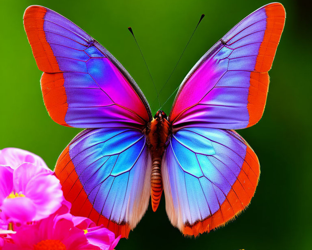 Colorful Butterfly on Flowers and Green Background