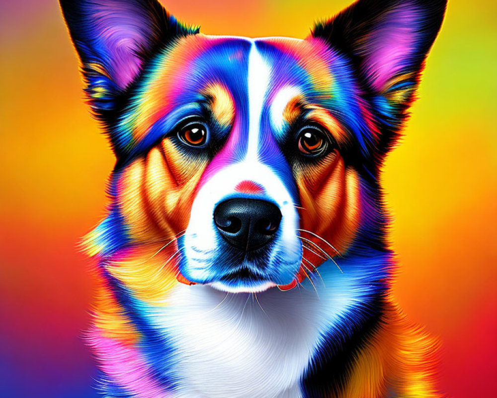 Colorful Dog Portrait with Rainbow Spectrum Overlay