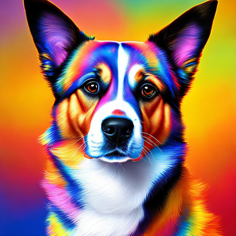 Colorful Dog Portrait with Rainbow Spectrum Overlay