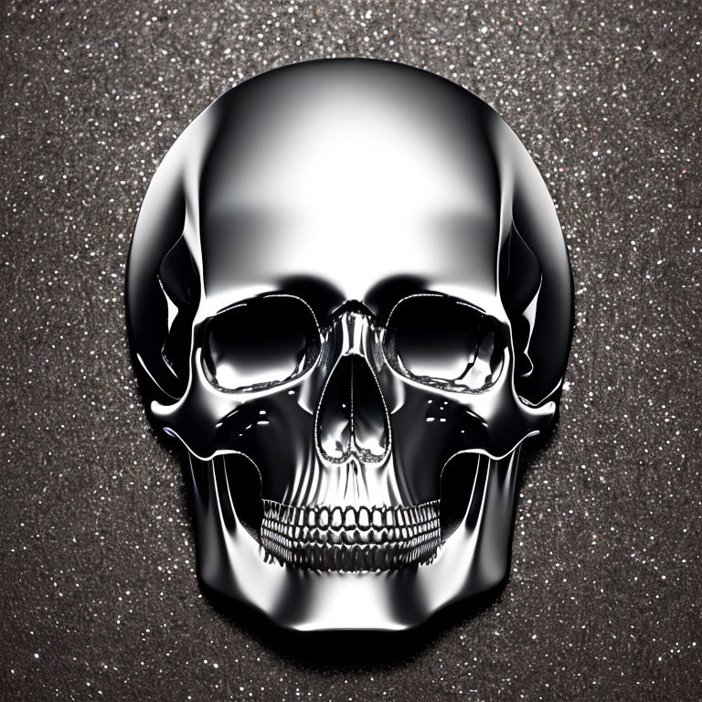 Reflective Metallic Skull on Glittery Black Background