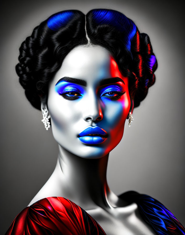 Striking Stylized Portrait of Woman in Blue and Black Makeup