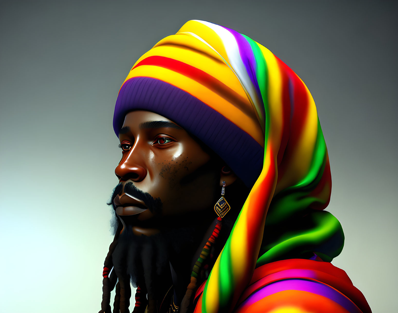 Man with Beard and Dreadlocks in Vibrant Rastafarian Hat