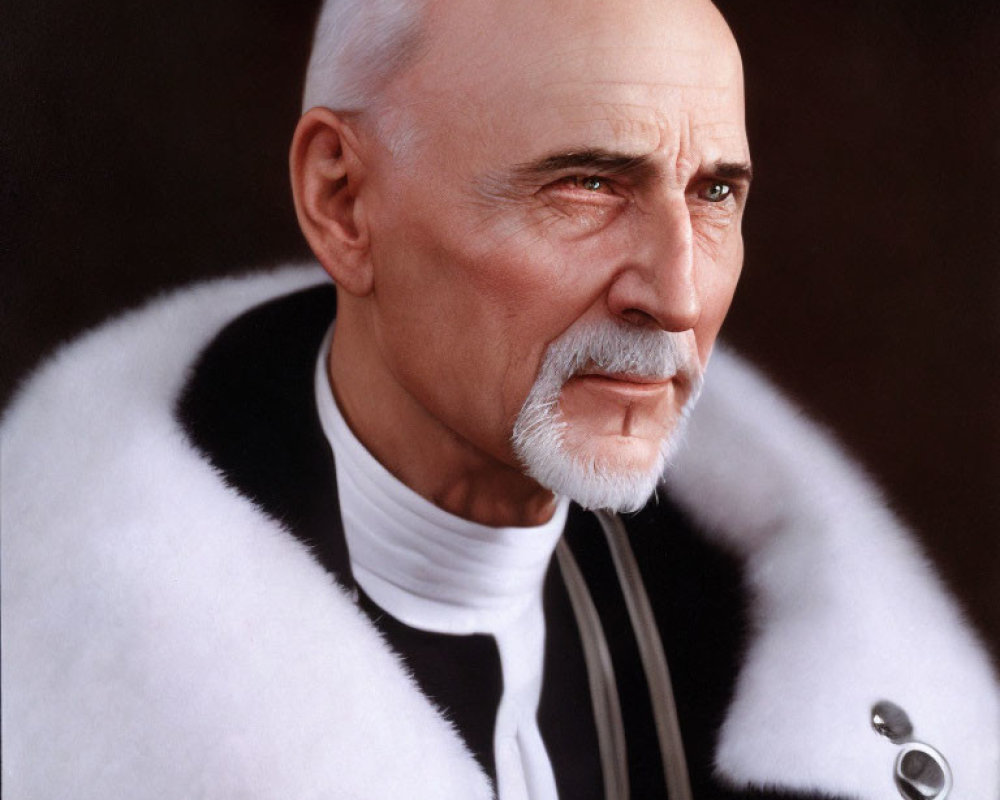 Elderly man in black and white ceremonial robe with fur trim