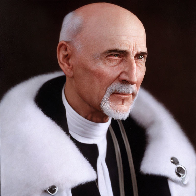 Elderly man in black and white ceremonial robe with fur trim