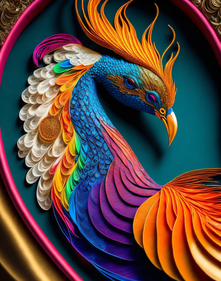 Colorful Phoenix Digital Artwork with Blues, Oranges, and Yellows