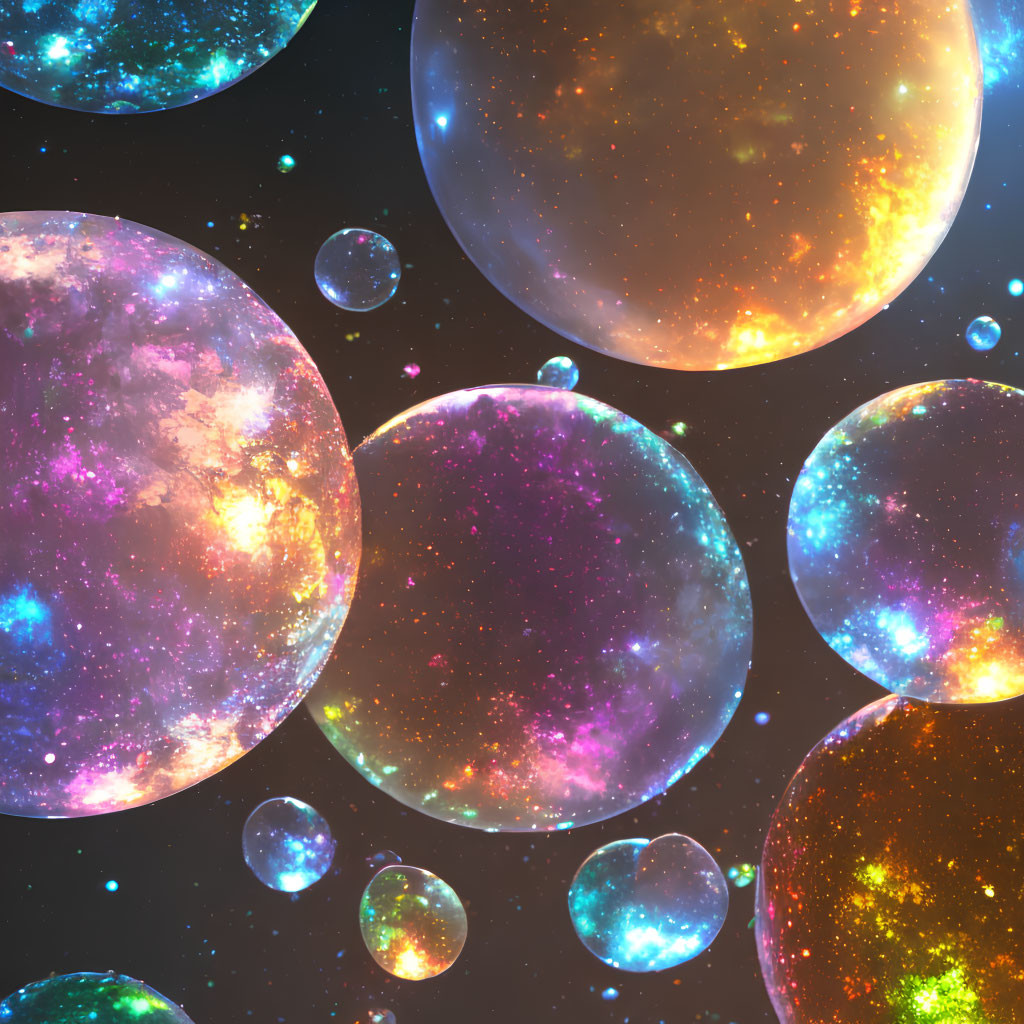 Colorful cosmic bubbles on dark space background: magical celestial wonder