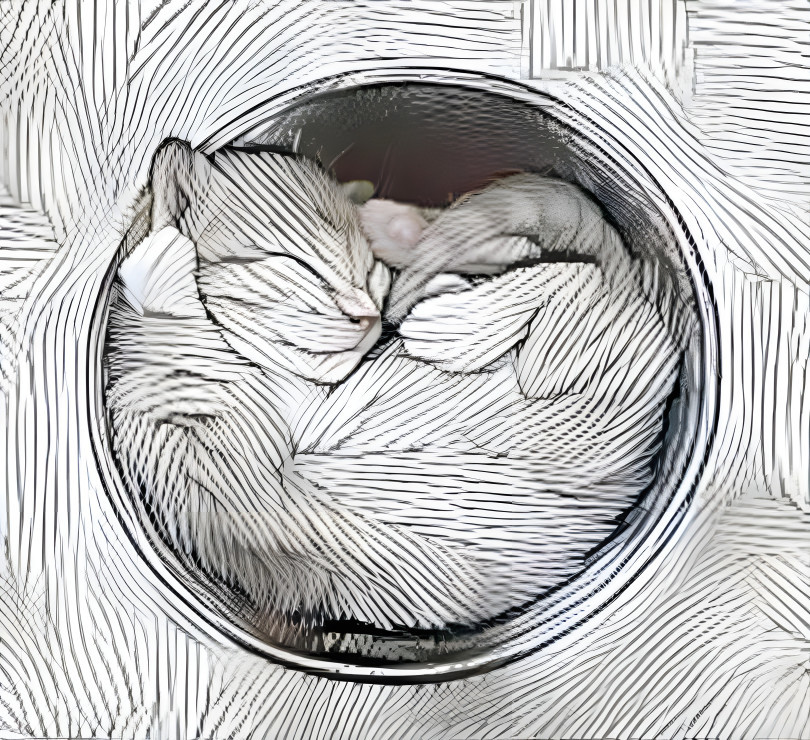 drawing of cat in a bwol