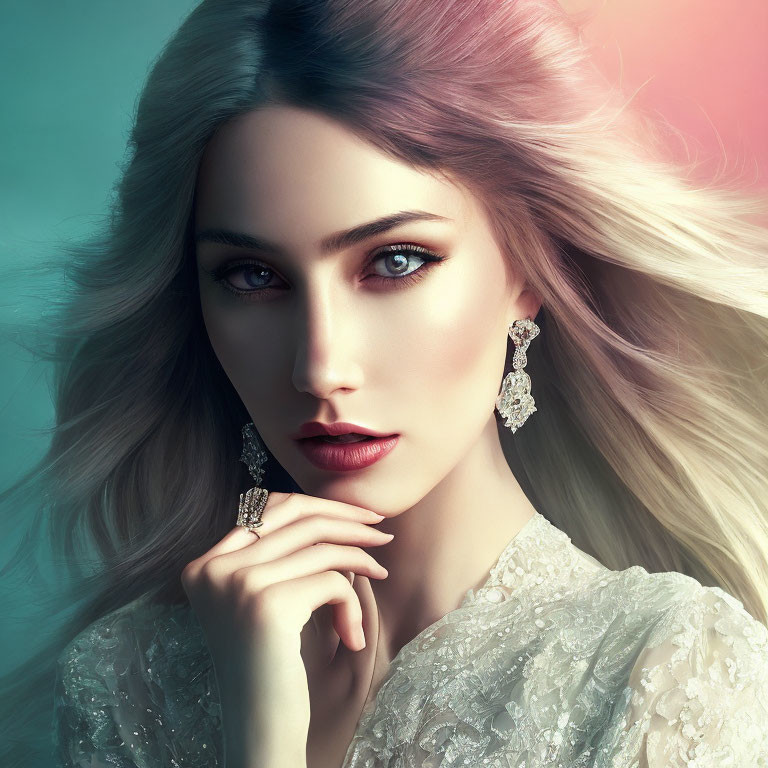 Vivid digital portrait of a woman with flowing hair and elegant jewelry