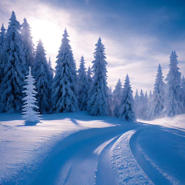 Tranquil snow-covered trees in frosty landscape