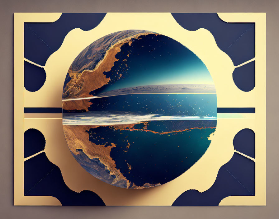 Abstract Geometric Earth Artwork in Circular Frame