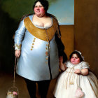 Large Man and Child in Blue and White Costumes with Ornate Accessories