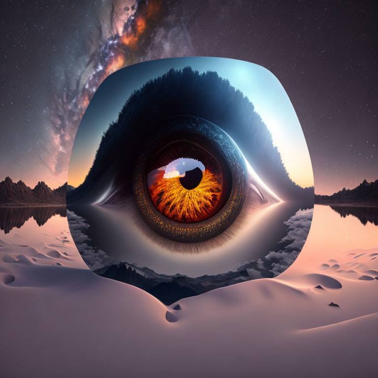 Surreal image of eye integrated with mountain landscape