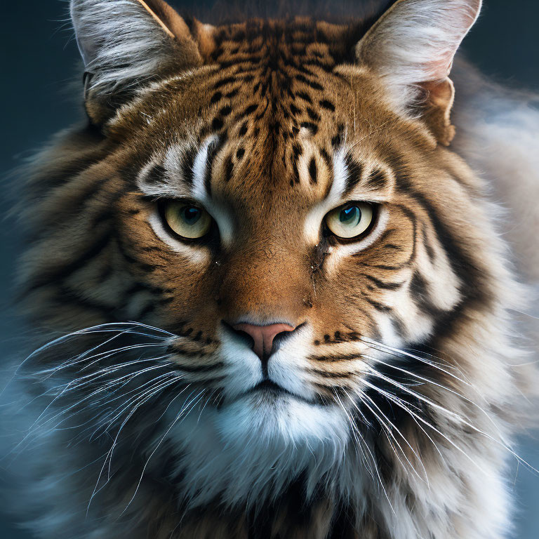 Tiger's Face Close-Up with Green Eyes and Striped Fur