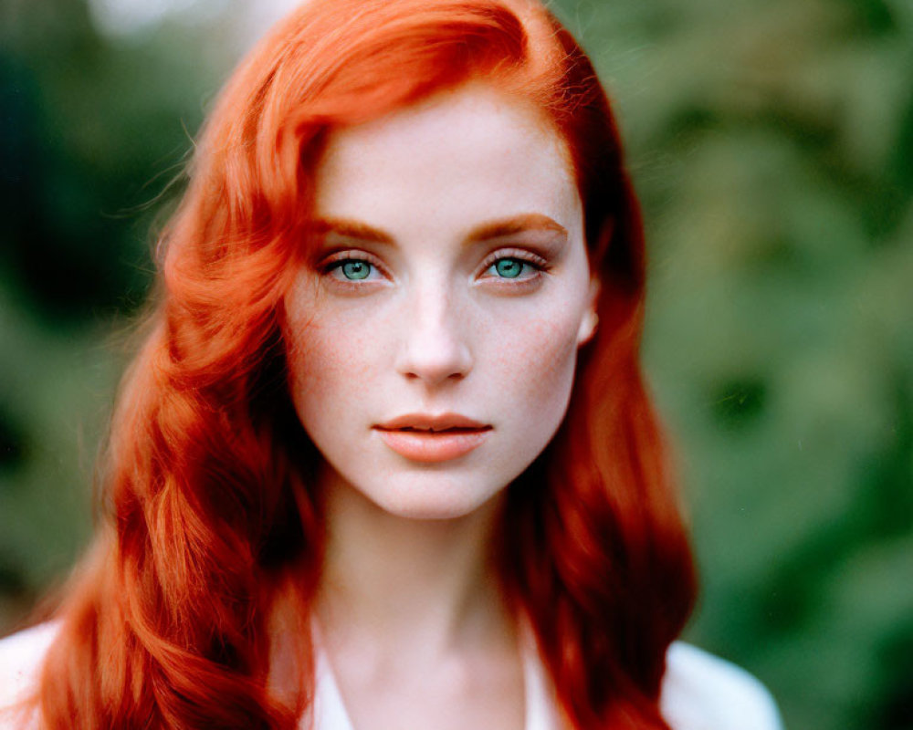 Portrait of Woman with Bright Red Hair and Striking Blue Eyes