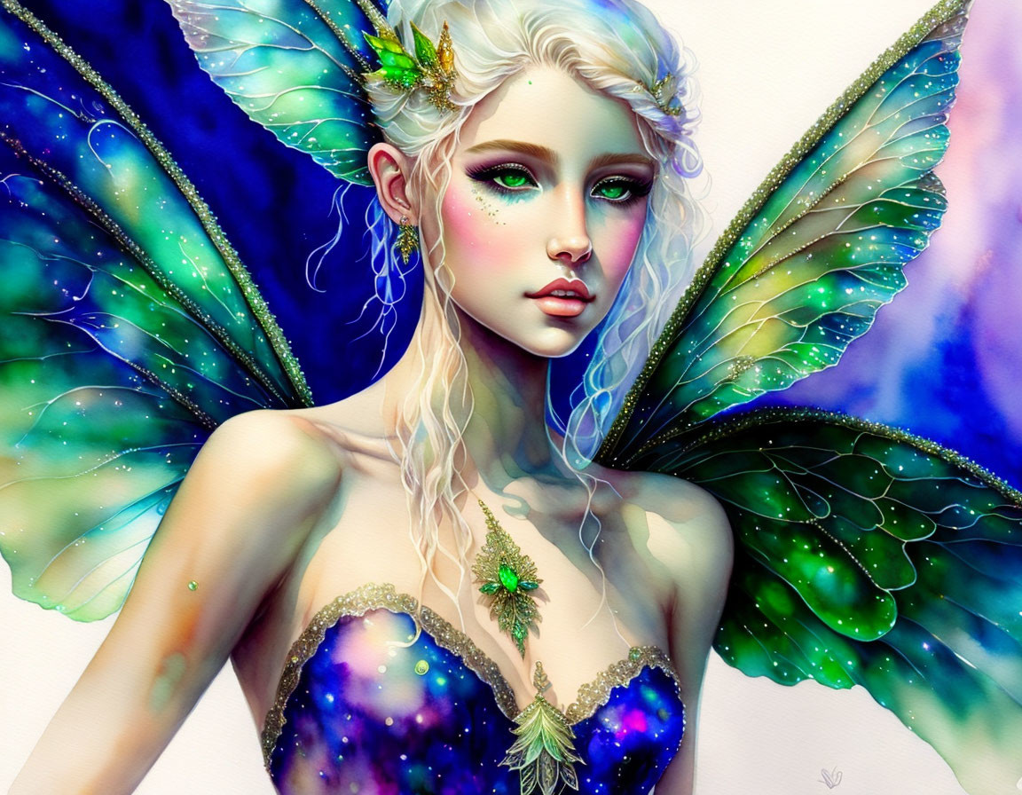 Colorful Butterfly-Winged Female Figure in Fairytale Illustration