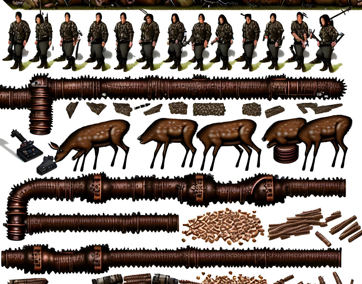 Soldier character sprite sheet & steampunk assets collection.