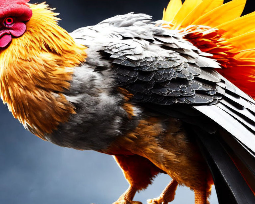 Vibrant Multicolored Rooster Close-Up on Dark Background