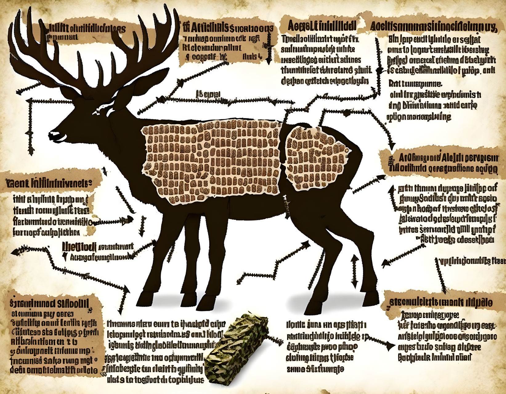 Reindeer silhouette with lorem ipsum text on vintage background