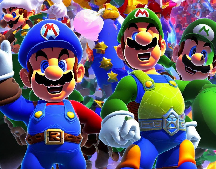 Colorful depiction of Mario and Luigi with enthusiastic expressions