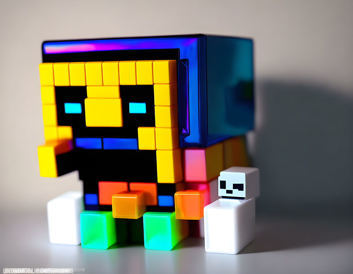 Pixel Art Style Figure with Cubic Objects in Vibrant Hues