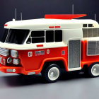 Red and White Vintage Emergency Vehicle Model on Gray Background