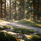 Forest scene with armed figure and people conversing by tripod