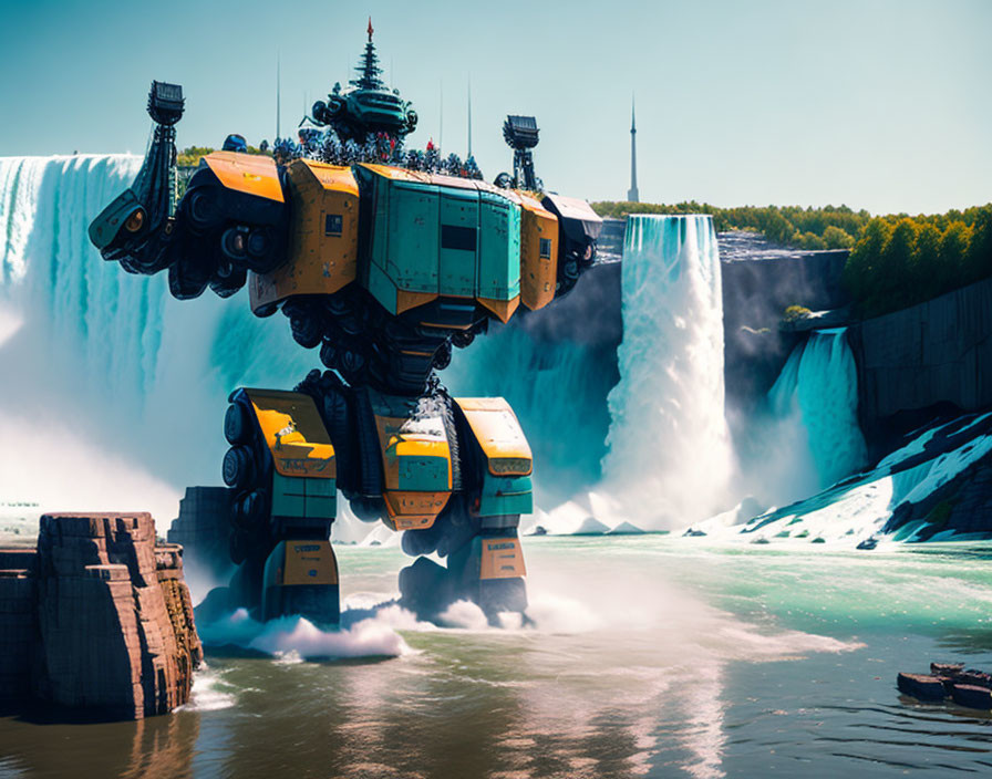 Detailed Design of Large Robot Towering Over Waterfall