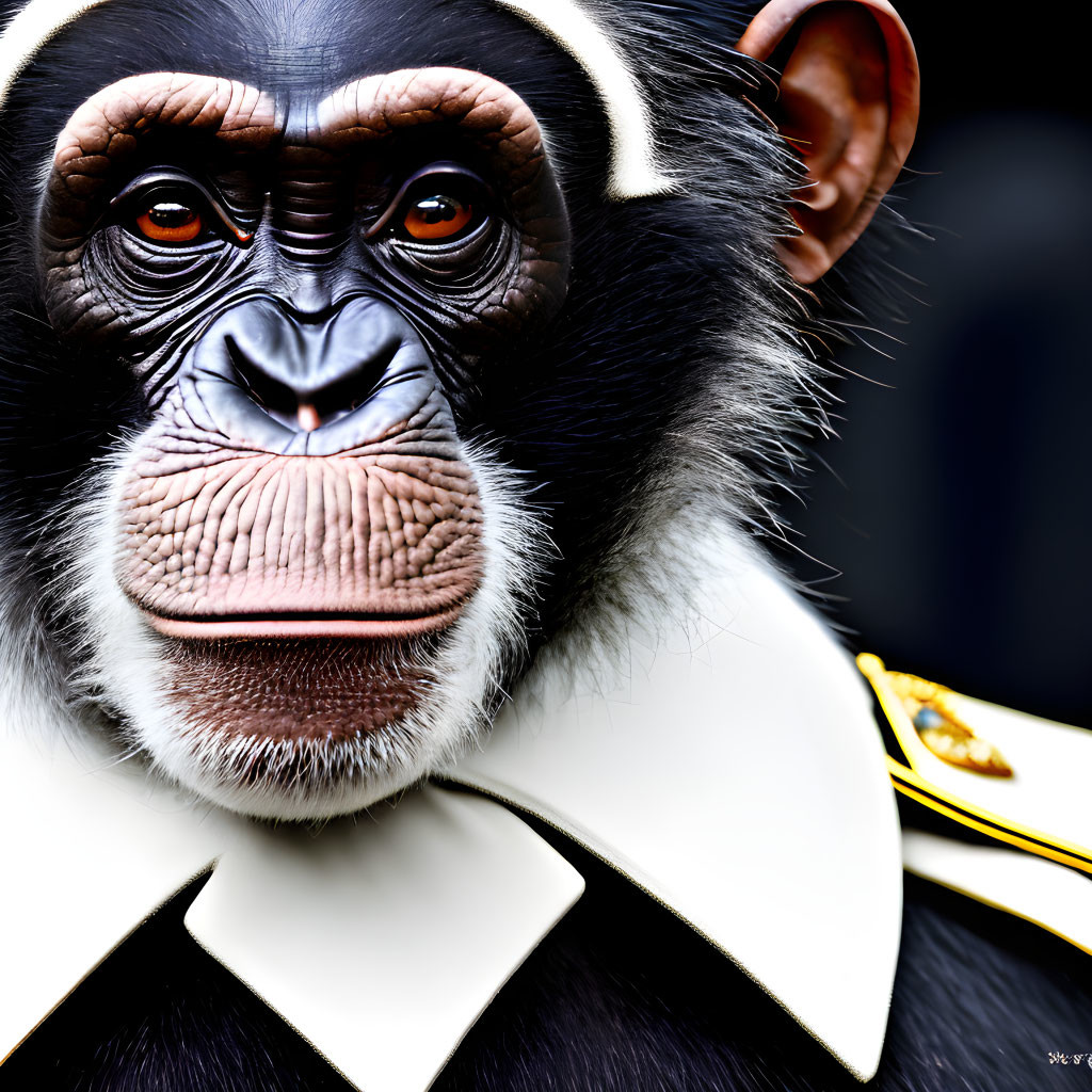 Chimpanzee in White Formal Outfit with Gold Epaulette