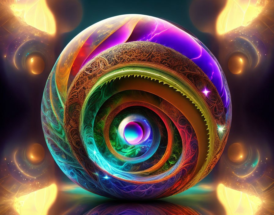 Colorful Spiral Fractal Art with Neon Patterns