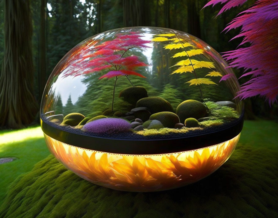 Colorful Vegetation Terrarium in Forest Clearing